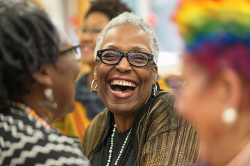 LGBTQ+ Elders Sharing Stories at Community Center - obrazy, fototapety, plakaty