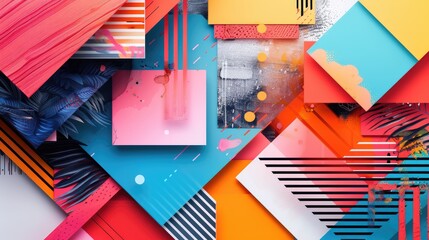 A colorful collage of squares and rectangles with a variety of colors - obrazy, fototapety, plakaty