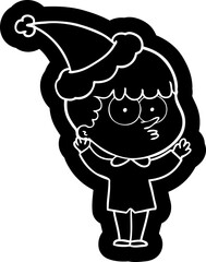 cartoon icon of a curious boy wearing santa hat