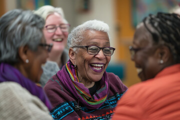 group of LGBTQ+ elders sharing stories and experiences at a community center
