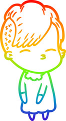 rainbow gradient line drawing cartoon squinting girl