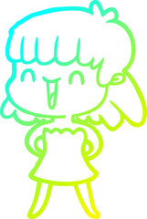 cold gradient line drawing cartoon woman