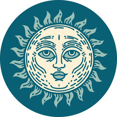 tattoo style icon of a sun with face