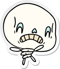 sticker cartoon of spooky kawaii skeleton