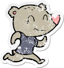 distressed sticker of a healthy runnning bear cartoon