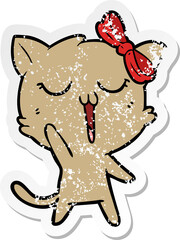distressed sticker of a cartoon cat