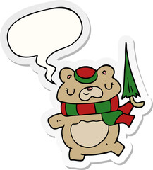 cartoon bear and umbrella and speech bubble sticker