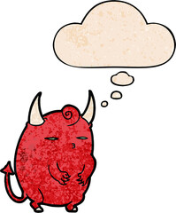 cartoon halloween devil and thought bubble in grunge texture pattern style