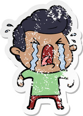 distressed sticker of a cartoon crying man