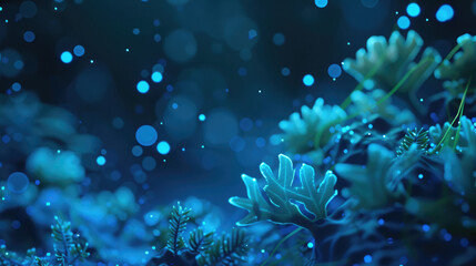 Fototapeta na wymiar Robotic seaweed, bioluminescent coral sway underwater, in cool blue biotech-nature harmony. Robotic plants