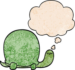 cute cartoon tortoise and thought bubble in grunge texture pattern style