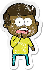 distressed sticker of a cartoon shocked man