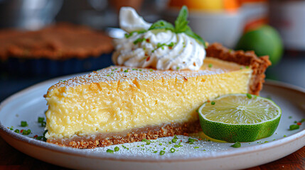 Slice of key lime pie with a graham cracker crust
