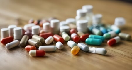  A variety of colorful pills and capsules