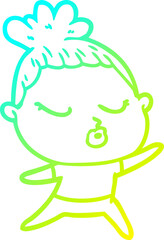 cold gradient line drawing cartoon calm woman