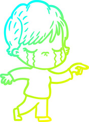 cold gradient line drawing cartoon woman crying