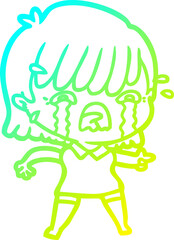 cold gradient line drawing cartoon girl crying