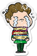 distressed sticker of a cartoon man crying