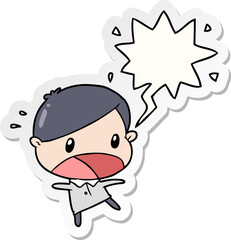 cute cartoon shocked man and speech bubble sticker