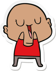 sticker of a happy cartoon bald man