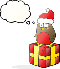 thought bubble cartoon robin on present