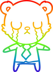 rainbow gradient line drawing crying cartoon bear