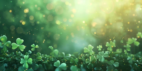Tuinposter Green background with three leaved shamrock lucky Celtic Charm Shamrock Leaves Delight Background moscow saint patricks Lush Luck Green Border Delight Background Beautiful nature   © Muhammad