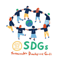 SDGsをイメージする手を繋ぐ人々と文字のイラスト
