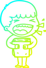 cold gradient line drawing cartoon laughing man