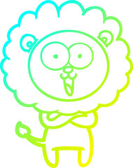 cold gradient line drawing happy cartoon lion