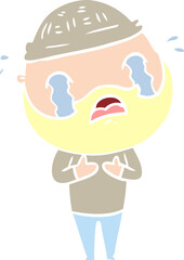 flat color style cartoon bearded man crying