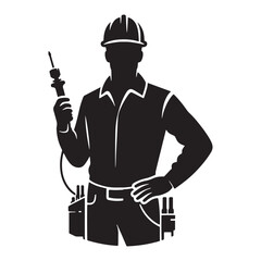 Voltage Virtuoso: Vector Electrician Silhouette - Illuminating Spaces with Expertise and Precision in Elegant Form. Electrician Illustration.