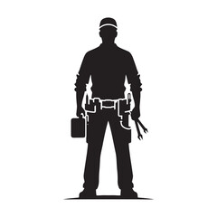 Voltage Virtuoso: Vector Electrician Silhouette - Illuminating Spaces with Expertise and Precision in Elegant Form. Electrician Illustration.