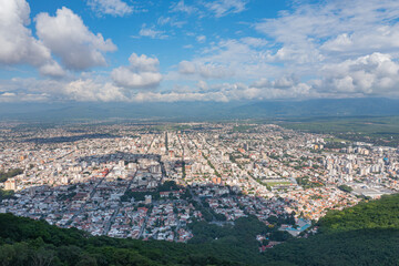 Aerial view of the city of Salta in Argentina from San Bernardo Hill in Salta Argentina.