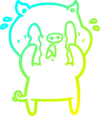 cold gradient line drawing crying pig cartoon
