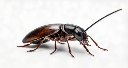 Close-up of a cockroach on a white background