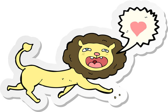 sticker of a cartoon lion with love heart