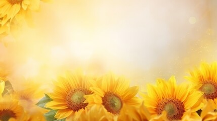 Sunflower frame greeting card template with double exposure effect and warm bright colors
