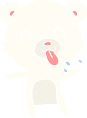 rude flat color style cartoon polar bear sticking out tongue