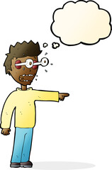 cartoon man with popping out eyes with thought bubble
