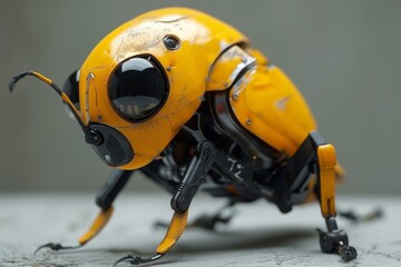 Detailed robotic bird perches attentively, mechanical sophistication meets the delicate beauty of avian form. Mechanized avian creation rests, complex design a testament to the fusion of artificial