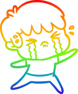 recommend clip art: rainbow gradient line drawing cartoon boy crying