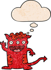 cartoon halloween monster and thought bubble in grunge texture pattern style