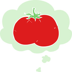 cartoon tomato and thought bubble in retro style