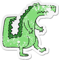 distressed sticker of a quirky hand drawn cartoon crocodile