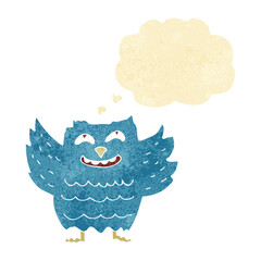 cartoon happy owl with thought bubble