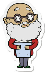 sticker of a cartoon curious man with beard and glasses
