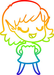 rainbow gradient line drawing happy cartoon elf girl