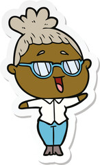 Obraz premium sticker of a cartoon happy woman wearing spectacles
