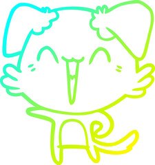 cold gradient line drawing happy little pointing dog cartoon